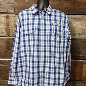 Blue and White Plaid Men's Fishing/Outdoor Shirt